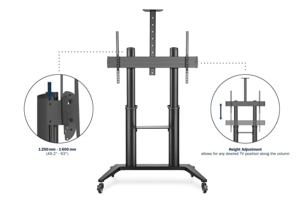 DIGITUS DA-90452 - Vogn - for flatpanel / AV-utstyr - collaboration trolley / TV presentation cart - aluminium, stål, plastikk - matt svart - skjerms