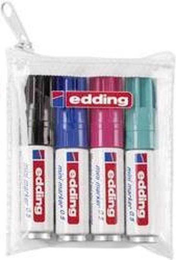 Edding 0,5 mini Marker 4 stk. Fin spids Sort - Blå - Lysegrøn - Rød (4-05-4)