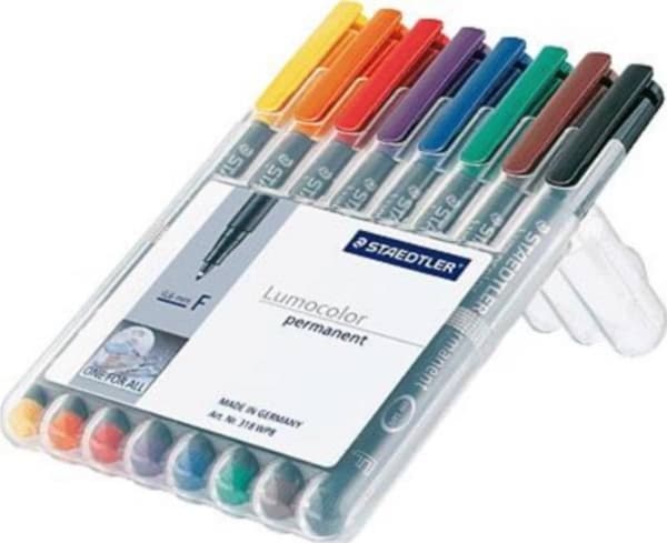STAEDTLER Lumocolor 318 - Fiberspetspenna - permanent - för overhead-diapositiv - blandade färger - 0.6 mm - fin (paket om 8)