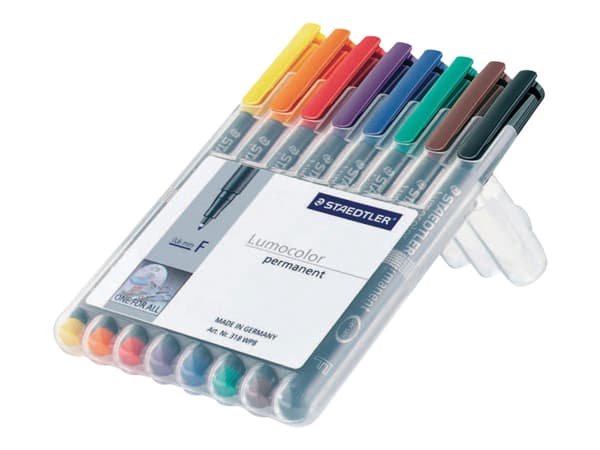 STAEDTLER Lumocolor 318 - Fiberspetspenna - permanent - för overhead-diapositiv - blandade färger - 0.6 mm - fin (paket om 8)