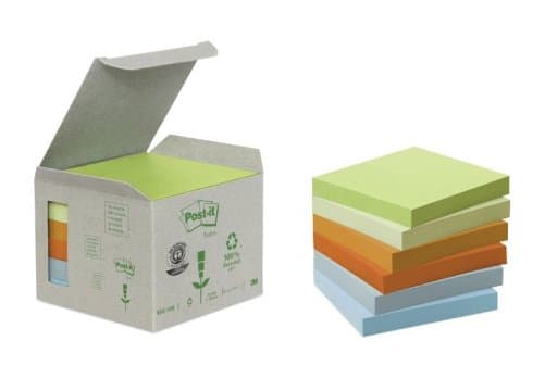 Post-it Recycled Notes 76mmx76mm 100ark/blk 6blk/pak assorterede farver