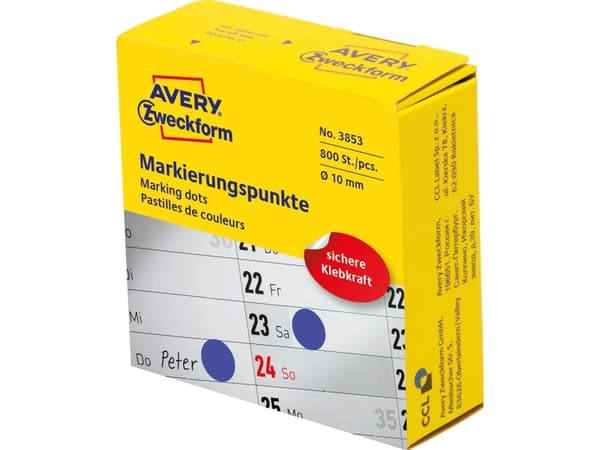 Avery 3853, Blå, Rund, Permanent, Universal, papper, 1 cm