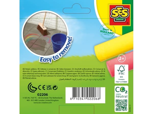 SES Creative Playground chalks 6 pack, Blå, Grön, Rosa, Violett, Vit, Gul, 2 År, 12 År, Barn, Nederländerna, 125 mm