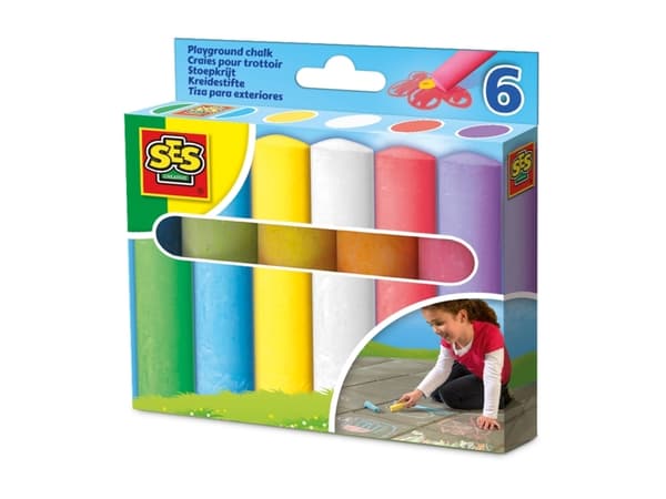SES Creative Playground chalks 6 pack, Blå, Grön, Rosa, Violett, Vit, Gul, 2 År, 12 År, Barn, Nederländerna, 125 mm