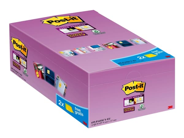 Post-it Super Sticky 655-P16SSCY-EU - Noter - 76 x 127 mm - 1440 ark (16 x 90) - kanarigul