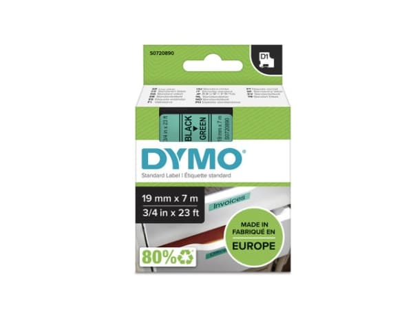 DYMO D1 - Fjernbart adhesiv - sort på grønt - Rull (1,9 cm x 7 m) 1 rull(er) merkelapper - for LabelMANAGER 360, 400, 420, 450, 500, PC, PC2, Wireles