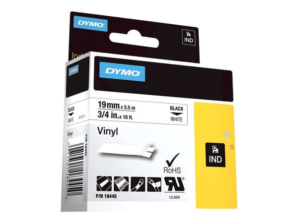 DYMO IND - Vinyl - svart på vitt - Roll (1.9 cm x 5.5 m) 1 rulle (rullar) etiketter - för Rhino 4200, 4200 Kit, 5200, 5200 Hard Case Kit; RhinoPRO 60