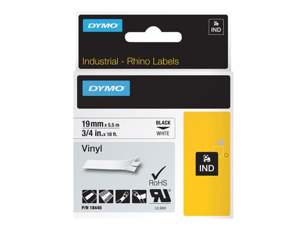 DYMO IND - Vinyl - svart på vitt - Roll (1.9 cm x 5.5 m) 1 rulle (rullar) etiketter - för Rhino 4200, 4200 Kit, 5200, 5200 Hard Case Kit; RhinoPRO 60