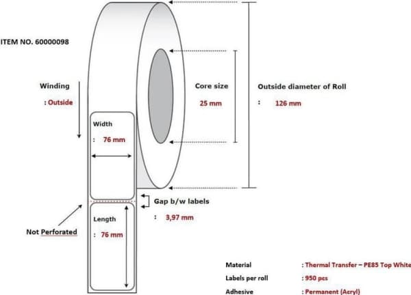 Capture - Polyetylen (PE) - permanent akryl-adhesiv - hvit - 76 x 76 mm 11400 etikett(er) (12 rull(er) x 900) merkelapper