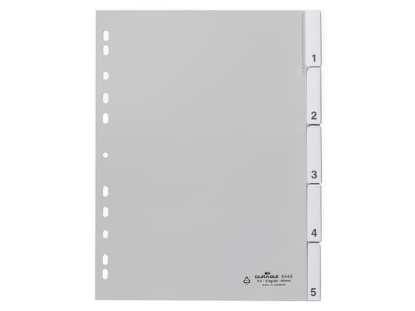 Durable 6440, Numeroitu välilehtihakemisto, Polypropeeni (PP), Harmaa, Muotokuva, A4, 230 mm