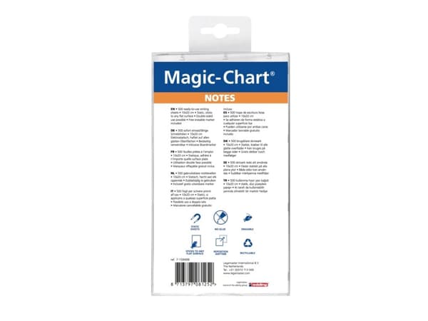 Legamaster Magic-Chart notes 10x20cm sorterade 500st, Blå, Grön, Rosa, Vit, Gul, Polypropylen (PP), 100 mm, 200 mm, 464 g, 113 mm