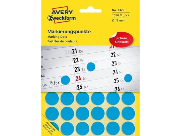 Avery Zweckform - Fargekodeprikk - 1,8 cm-diameter - blå (en pakke 1056)