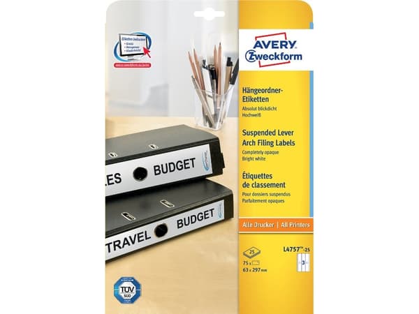 Avery - Mapperyggetikett - for A4 - hvit (en pakke 75)