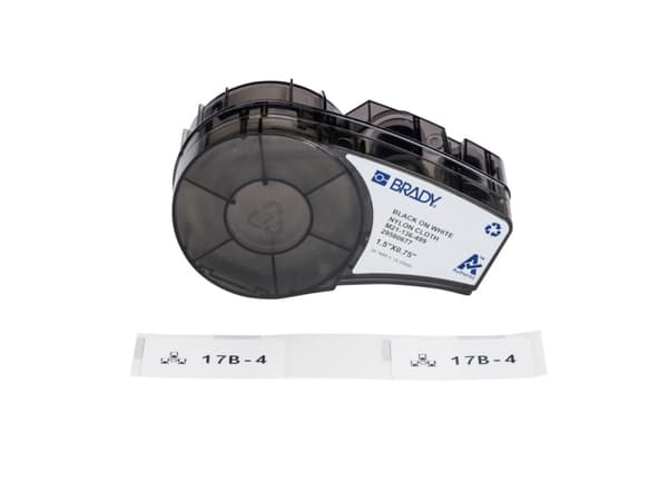 Brady M21-136-499, Hvit, Selvklebende skriveretikett, Utstanset etikett, Nylon, Trermisk overføring, Akryl