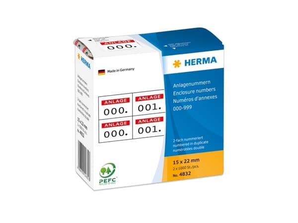 HERMA 4832, Rød, Hvit, 15 mm, 22 mm, 1000 stykker, Tyskland