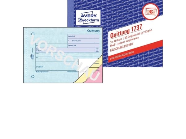 Avery Zweckform - Kvittering - 40 ark - A6 - liggende - tredobbelt - karbonfri