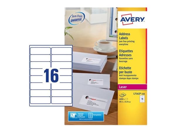 Avery - Hvit - 99.1 x 33.9 mm 4000 etikett(er) (250 ark x 16) adresselapper