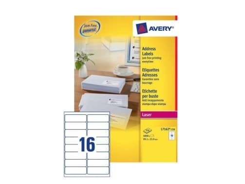 Avery - Hvit - 99.1 x 33.9 mm 4000 etikett(er) (250 ark x 16) adresselapper
