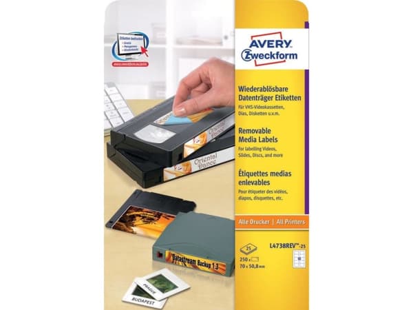 Avery Diskette Labels - Hvit - 70 x 50.8 mm 250 etikett(er) (25 ark x 10) diskettetiketter
