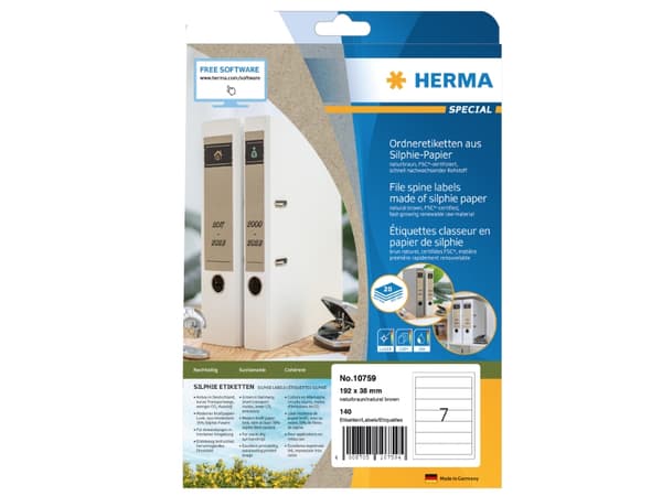 HERMA 10759, Brun, Rektangel, Permanent, 192 x 38 mm, A4, Konvolutt