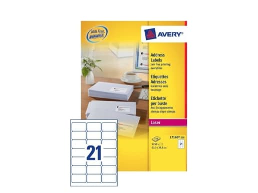 Avery - Vit - 63.5 x 38.1 mm 5250 etikett (er) (250 ark x 21) adresslappar