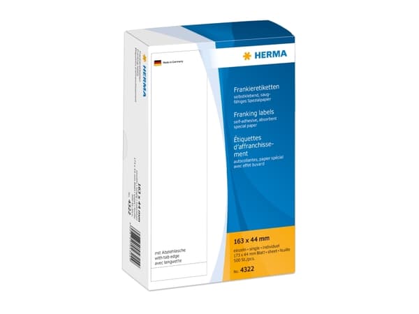 HERMA Franking labels - Papper - matt - självhäftande - vit - 163 x 44 mm 500 etikett (er) (500 ark x 1) etiketter