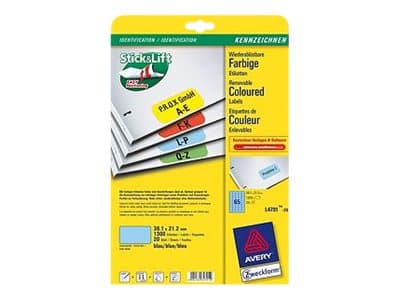 Avery - Borttagbar häftning - blå - 38.1 x 21.2 mm 1300 etikett (er) (20 ark x 65) etiketter