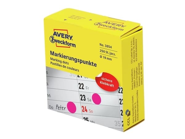 Avery 3854, Magenta, Rund, Permanent, Universal, papper, 1,9 cm