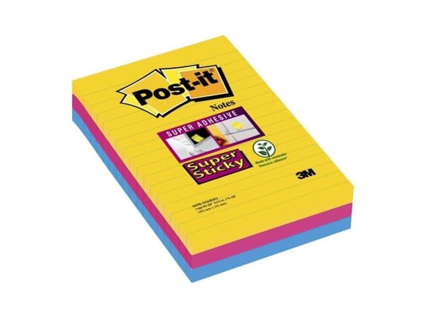Post-it Haftnotizen Super Sticky, 101 x 152 mm, Rio de Janeiro Collection, 90 Blatt/Block, liniert, - 1 St?ck (4690-S3R)