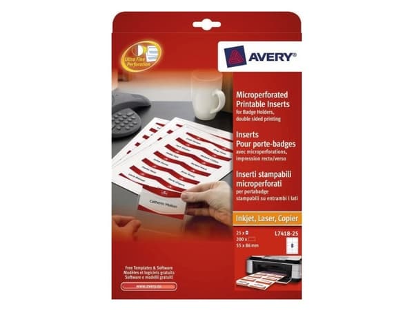 Avery - Hvit - 86 x 55 mm 200 etikett(er) (25 ark x 8) etiketter til navneplater