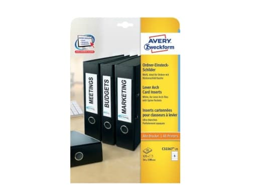 Avery Laser+ - Hvit - 54 x 190 mm - 170 g/m² - 125 stk (25 ark x 5) filmappeetiketter