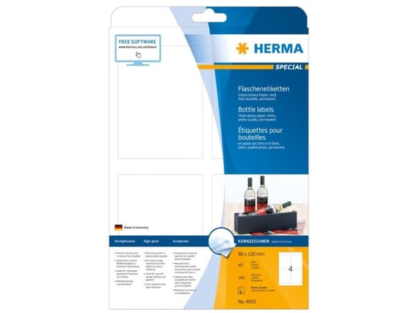 HERMA 4603, Valkoinen, Suorakulmio, Kiinteä, Universaali, Kiilto, 90 mm