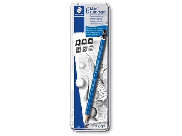 Tegneblyant Staedtler Mars Lumograph grafit 2mm ass. størrelser 2H, 4B, 6B, 7B, 8B, HB (6 stk.)