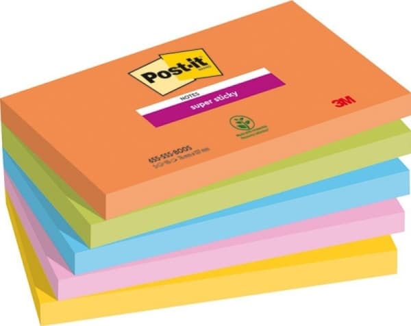 Post-It Super Sticky Notes Boost, 76 x 127 mm, pakke a 5 stk. med 90 ark