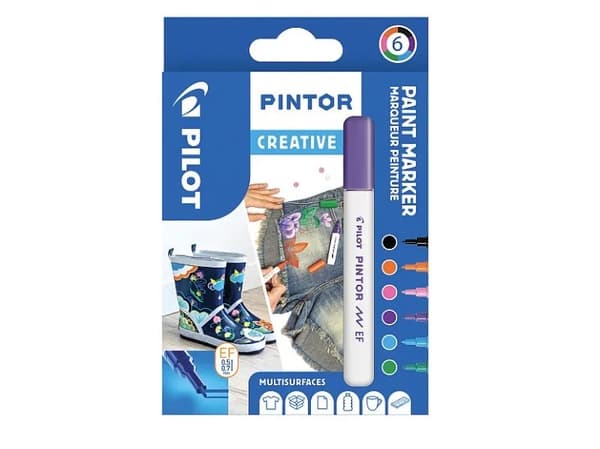 Pilot Pintor Creative, 6 stykker, Limefarget, Sort, Lyseblå, Oransje, Rosa, Fiolett, Fin tupp, Assorterte farger, Rund, 2,3 mm