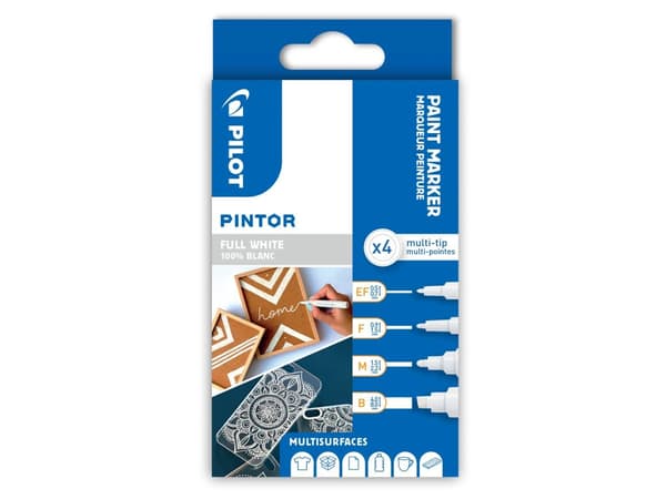 Pilot Pintor, 4 stykker, Hvit, Pensel / fin tupp, Hvit, Rund, Vann-basert blekk