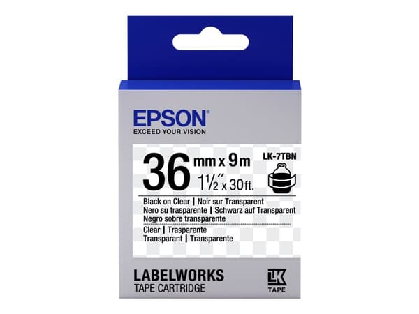Epson tarrakasetti läpinäkyvä - LK-7TBN läpik. musta/läpik. 36/9, Musta läpinäkyvällä, Japani, LabelWorks LW-1000P LabelWorks LW-900P, 3,6 cm, 9 m, 1