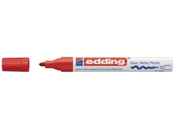 Edding 750, Röd, Fin spets, Vit, Gjuten aluminium, Bold, 2 mm