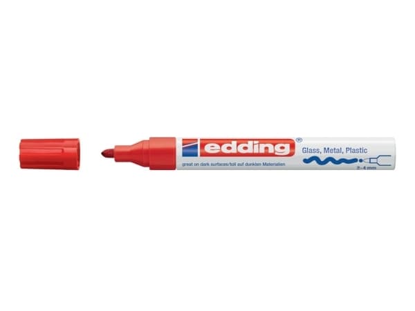 Edding 750, Röd, Fin spets, Vit, Gjuten aluminium, Bold, 2 mm