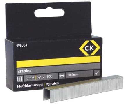 C.K Tools 496004, Pakke med stifter, 1,2 cm, Festing, 1000 stifter, Galvanisert stål, Rustfritt stål