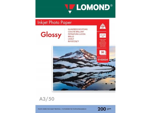 Lomond 0102024, Gloss, 200 g/m², A3, Hvit, 50 ark, 297 mm