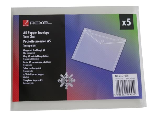 Rexel ICE dokumentasjonsveske A5 Klar (5) - A5 - Gjennomsiktig - 1 mm - 120 mm - 180 mm - 5 stykke(r) (2101658)