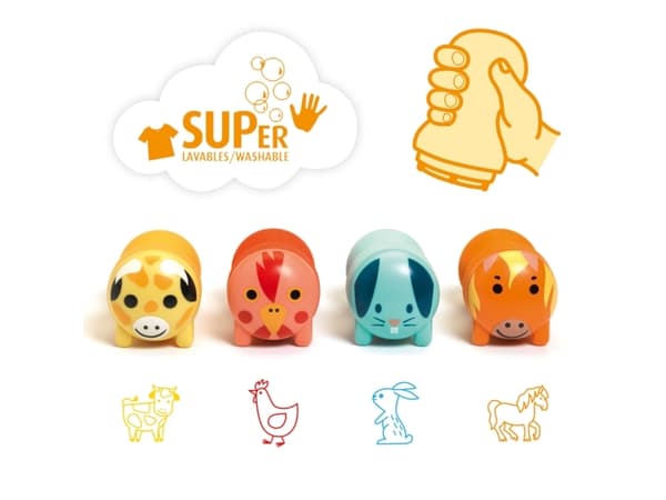 DJECO Farm Animal Stamps for Little Ones, Frimerkesett for barn, 1,5 år, Flerfarget