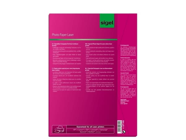 sigel fotopapir, DIN A4, 170 gsm, 2-sidig blank lys hvit, utskrivbar på begge sider (LP142)