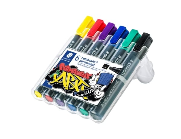Staedtler Lumocolor, Sort, Blå, Grønn, Rød, Fiolett, Gult, Meisel tupp, Polypropylen (PP), 2 mm, 5 mm, 6 stykker