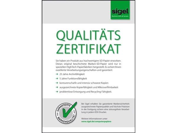 Sigel 32242, Universaali, 1000 arkkia, 60 g/m², Valkoinen, ECF