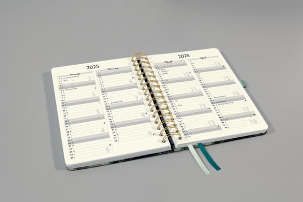 Sigel J4603, Veckovis möteskalender, Inbunden, 240 sidor, Svart, Guld, Grön, A5, Spiralbindning