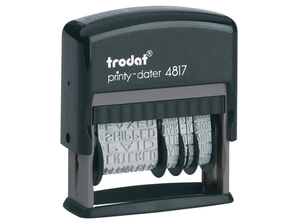 Trodat Printy 4817 - Stämpel - självinfärgning - svart - lagertext, datum - 3.8 mm - 50 mm bredd