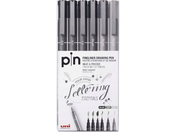Uni pin 6 stk etui Lettering set