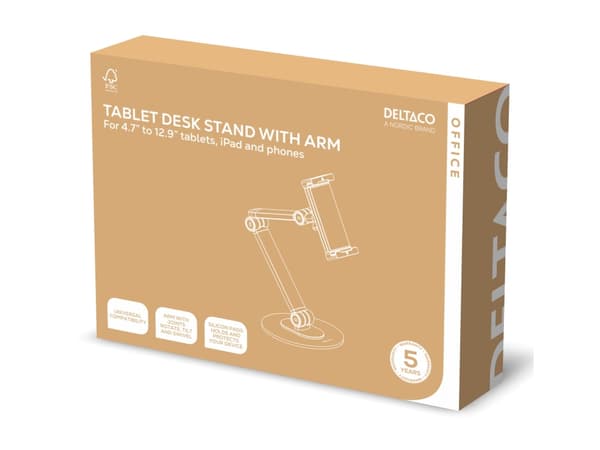 DELTACO Office ARM-0560 - Ställ - justerbar arm - för mobiltelefon/surfplatta - universal, tabletop - skärmstorlek: 4.7"-12.9" - skrivbord